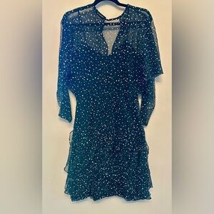 Vintage Betsy & Adam Blue Asymmetrical Ruffled 3/4 Sleeve Dress Small